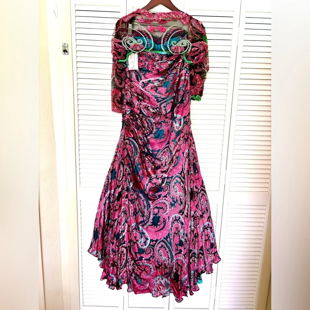 NWT Vintage Y2K Bob Mackie B’Zar Boho Paisley Beaded Dress Set 14/12 - Picture 7 of 15